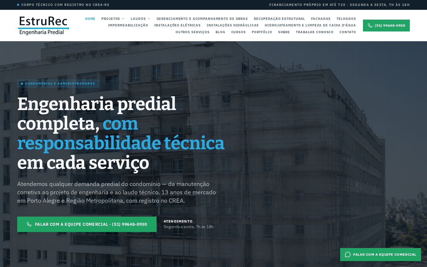 Site da EstruRec Engenharia Predial — criado pela Tua Marca Online