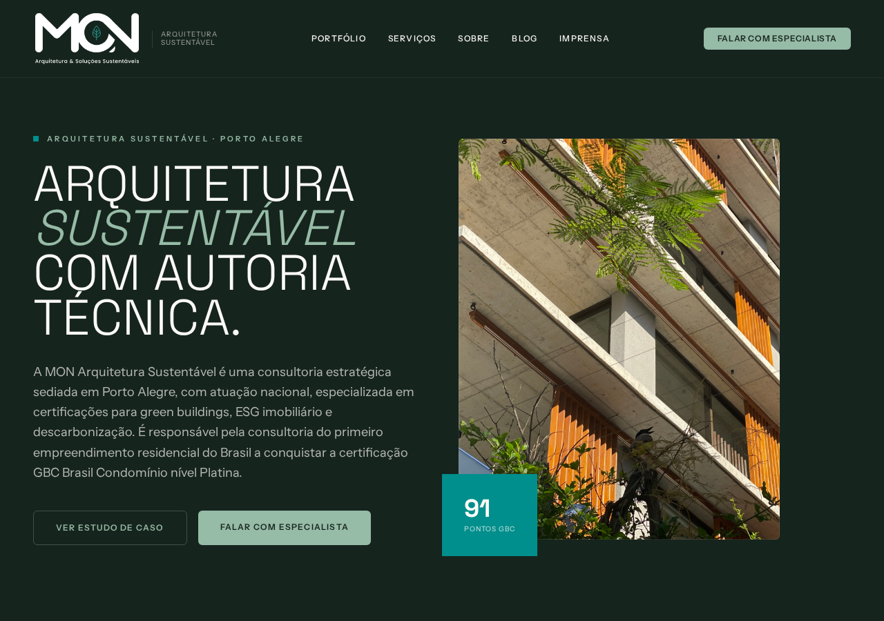 Site da MON Arquitetura Sustentável — criado pela Tua Marca Online